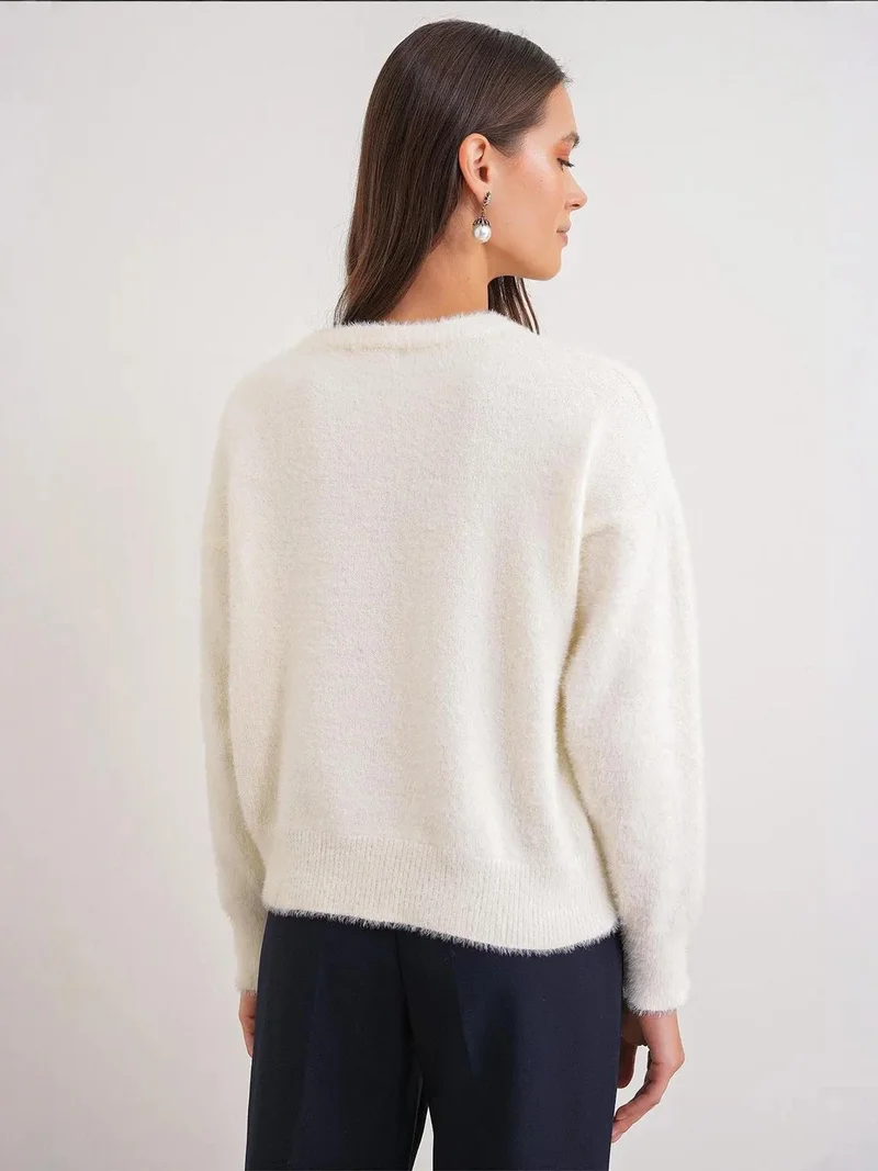 Mixray Ivory Natural Mixray Oversized Jacquard Button Cardigan for Women | Best Price UAE