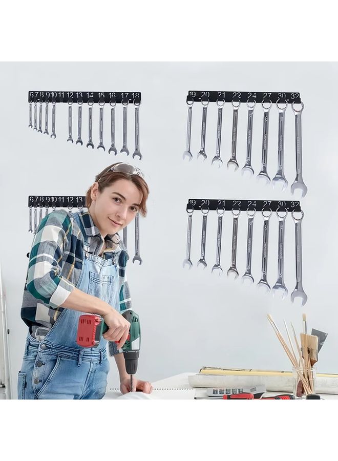 Black Metal Wrench Organizer Wall Mounted Storage Rack Tool Holder 1PC - Image 2