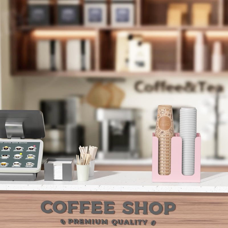 WINFFOR Disposable Cup Organizer Dispenser - 2 Compartments Lightpink Acrylic Cup and Lid Holder with Handles Plastic Cup Dispenser Countertop Paper Cup Holder for Coffee Bar House Party Essentials - Image 3