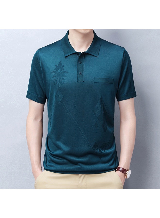 Ice Silk Short Sleeve T-Shirt for Men Casual Loose Fit Summer Polo Shirt Large Size Dad Casual Wear - Image 1