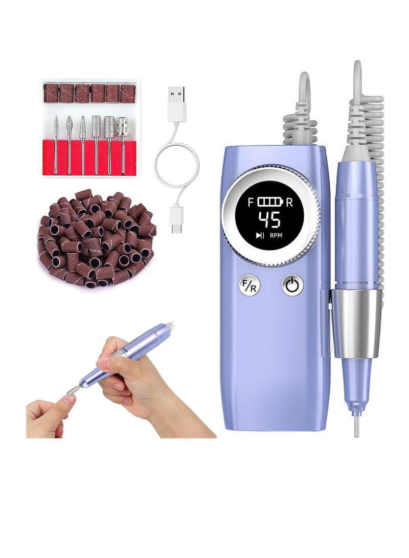 SYOSI Electric Nail Drill Professional 45000 RPM with LCD Display Rechargeable Cordless Drill for Gel Nails Manicure Sander Nail for Salon Home - Image 1