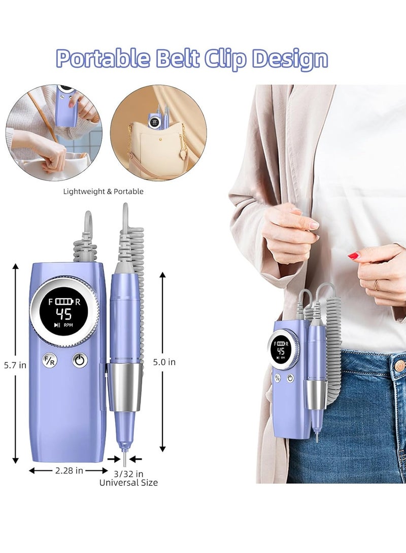 SYOSI Electric Nail Drill Professional 45000 RPM with LCD Display Rechargeable Cordless Drill for Gel Nails Manicure Sander Nail for Salon Home - Image 2