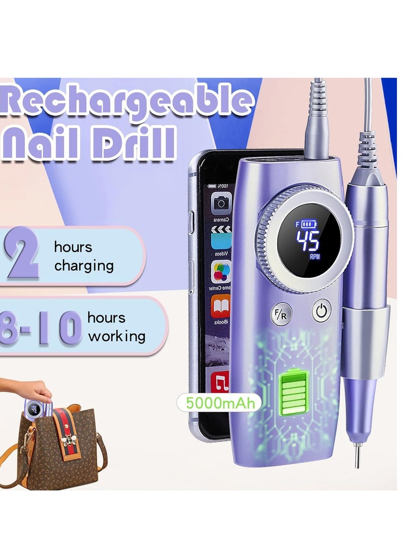SYOSI Electric Nail Drill Professional 45000 RPM with LCD Display Rechargeable Cordless Drill for Gel Nails Manicure Sander Nail for Salon Home - Image 5