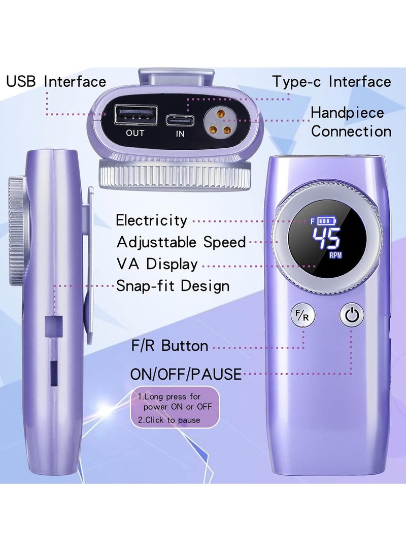 SYOSI Electric Nail Drill Professional 45000 RPM with LCD Display Rechargeable Cordless Drill for Gel Nails Manicure Sander Nail for Salon Home - Image 4