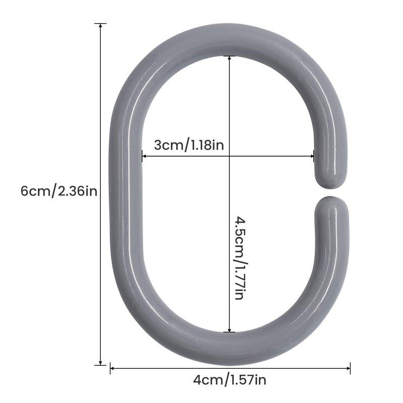 Qulable 24 pcs Shower Curtain Rings Plastic Shower Curtain Hooks C-Shaped Rings Hook Hanger Bath Drape Loop Clip Glide Bathroom Shower Window Rod (Grey) - Image 4
