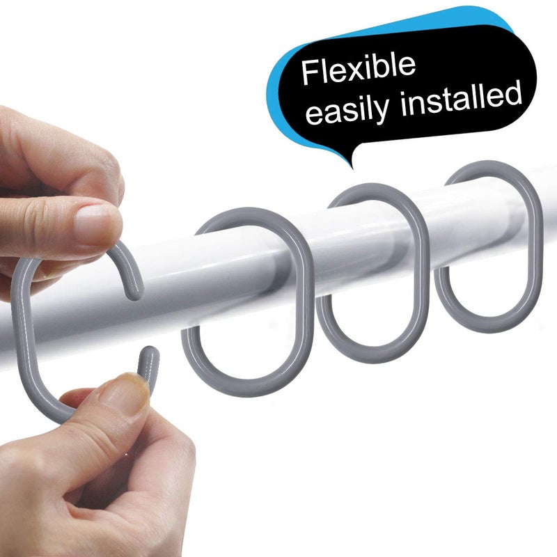 Qulable 24 pcs Shower Curtain Rings Plastic Shower Curtain Hooks C-Shaped Rings Hook Hanger Bath Drape Loop Clip Glide Bathroom Shower Window Rod (Grey) - Image 2
