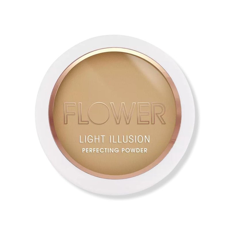 FLOWER Beauty By Drew Barrymore Light Illusion Perfecting Powder - Powder Foundation + Setting Powder for Makeup - Medium Buildable Coverage - Natural Glow + Flawless Finish (Caramel) - Image 1