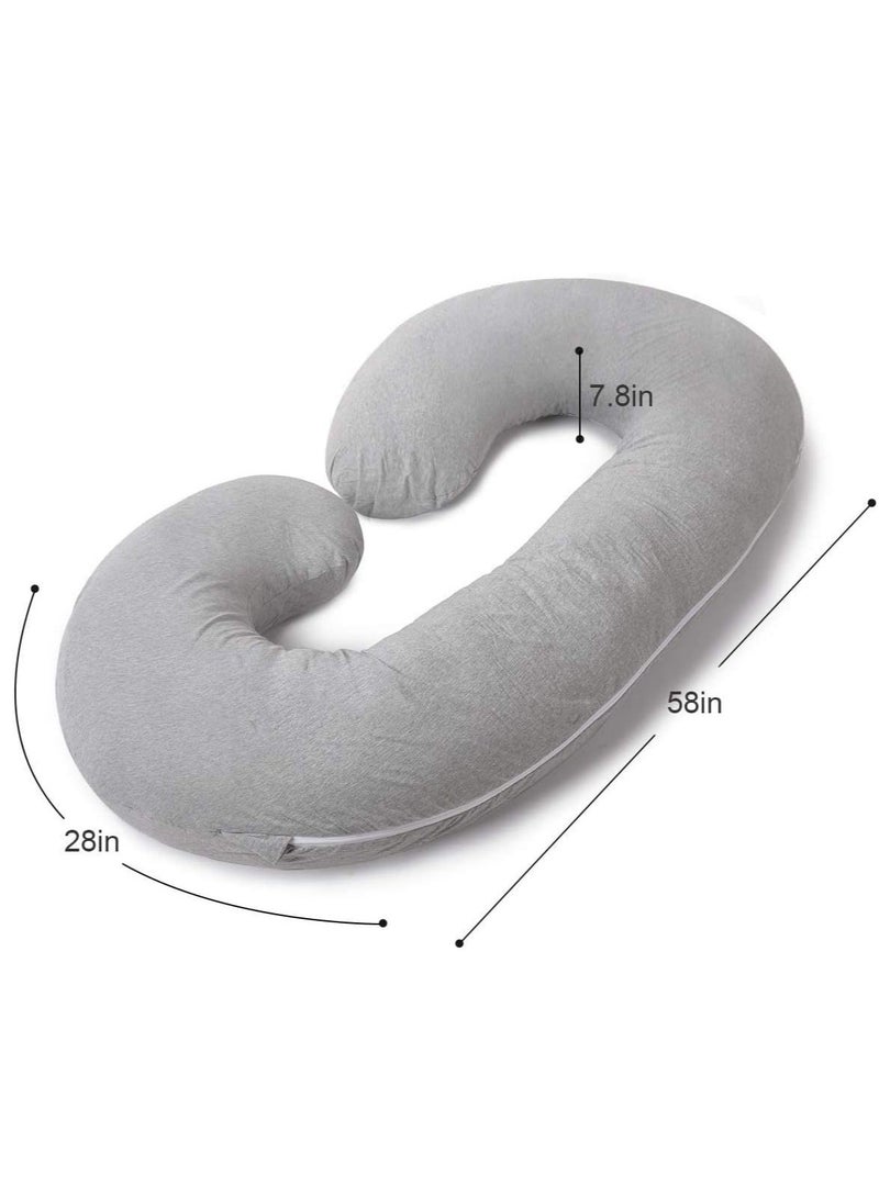 واي آند دي وسادة أمومة قطنية محبوكة باللون الرمادي الفاتح على شكل حرف C وسادة حمل للنوم، وسادة أمومة مع غطاء قطني جيرسي، وسادة جسم على شكل حرف C للنساء الحوامل (جيرسي رمادي) - Image 5