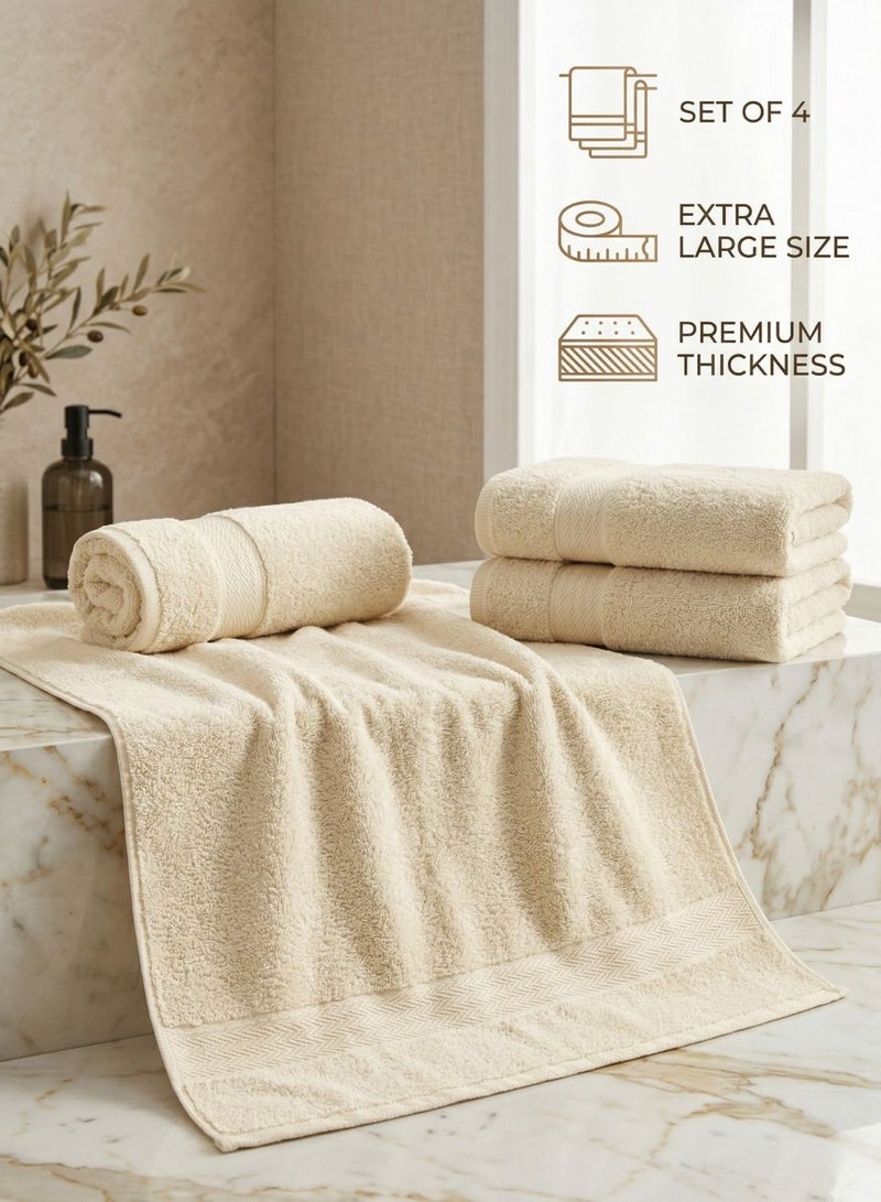 1Chase Luxury Bath Towels Vanilla/Off-White, Set of 4, Large 70x140 cm, 600 GSM, 100% Cotton, Ultra-Soft & Absorbent - Image 2