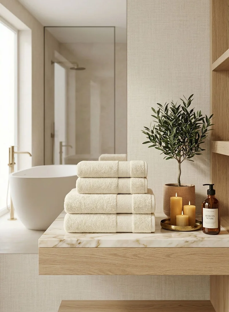 1Chase Vanilla Luxury Bath Towels Vanilla/Off-White, Set of 4, Large 70x140 cm, 600 GSM, 100% Cotton, Ultra-Soft & Absorbent  | Best Price UAE
