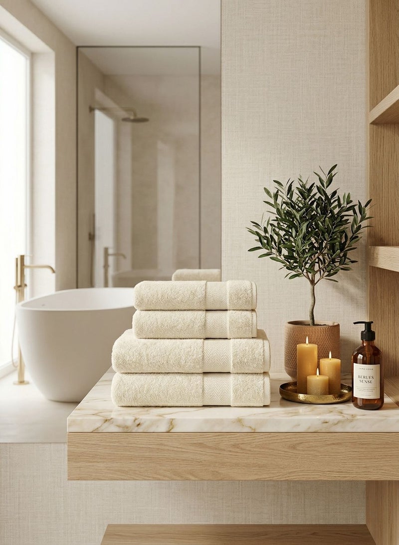 1Chase Luxury Bath Towels Vanilla/Off-White, Set of 4, Large 70x140 cm, 600 GSM, 100% Cotton, Ultra-Soft & Absorbent - Image 5