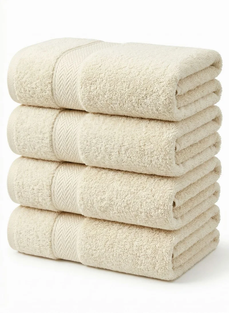 1 تشيس مناشف حمام فاخرة بلون الفانيليا/الأبيض الكريمي، طقم من 4 قطع، مقاس كبير 70×140 سم، 600 غرام/متر مربع، 100% قطن، فائقة النعومة والامتصاص