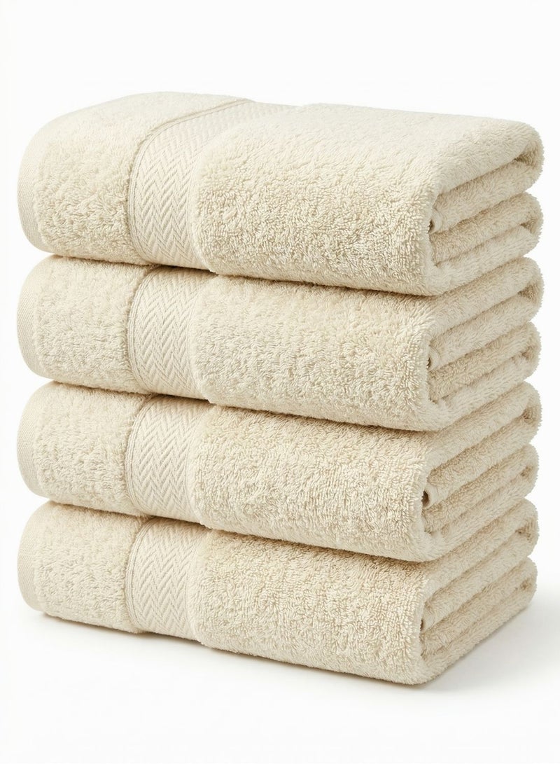 1Chase Luxury Bath Towels Vanilla/Off-White, Set of 4, Large 70x140 cm, 600 GSM, 100% Cotton, Ultra-Soft & Absorbent - Image 1