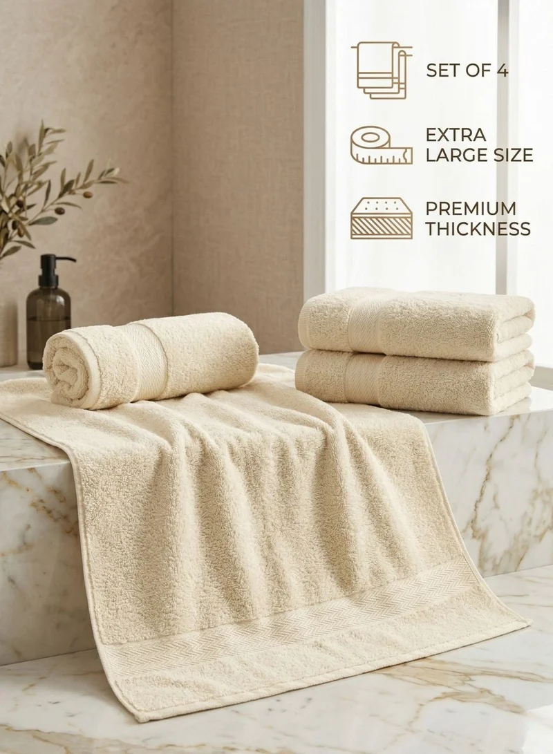1Chase Cotton Bath Towels Set of 4 – Vanilla/Off-White, 70 × 140 cm