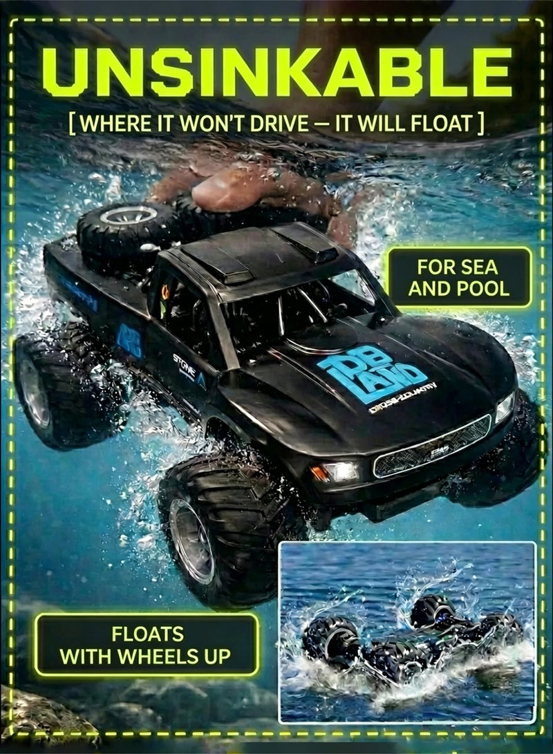 Mi VAZA Waterproof Monster RC Trucks for Boys, 2.4G Amphibious Rc Car, 1:16 Scale All-Terrain Rc Boat for Boys & Adults, 4WD, 2 Rechargeable Batteries, Perfect 4-12 Year Old Boy Toys Gifts-Black - Image 2
