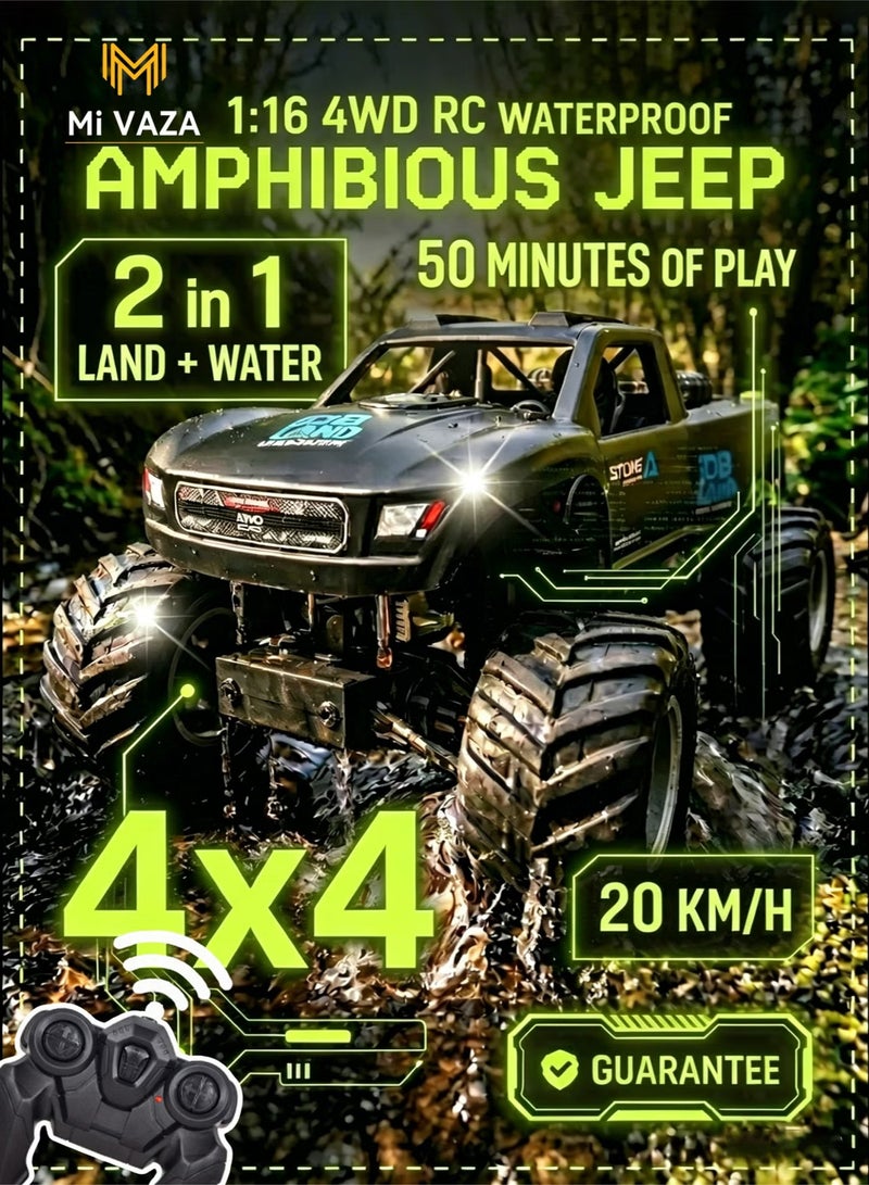 Mi VAZA Waterproof Monster RC Trucks for Boys, 2.4G Amphibious Rc Car, 1:16 Scale All-Terrain Rc Boat for Boys & Adults, 4WD, 2 Rechargeable Batteries, Perfect 4-12 Year Old Boy Toys Gifts-Black - Image 1
