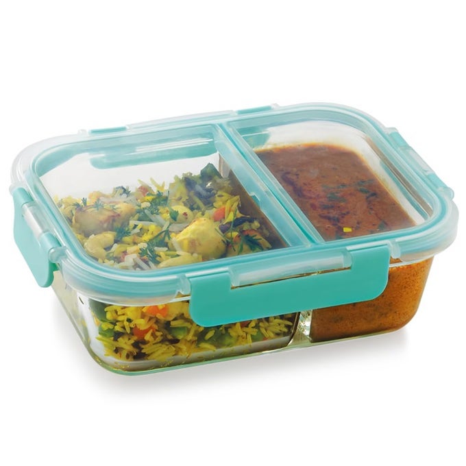 G-LOCK GLASS FOOD DIVIDER RECTANGLE CONTAINER NO. 4 | 970 ML WITH DETACHABLE LOCK - IDEAL LUNCH BOX, TIFFIN BOX FOR OFFICE MEN - DURABLE AND LEAKPROOF LUNCH BOXES FOR OFFICE USE