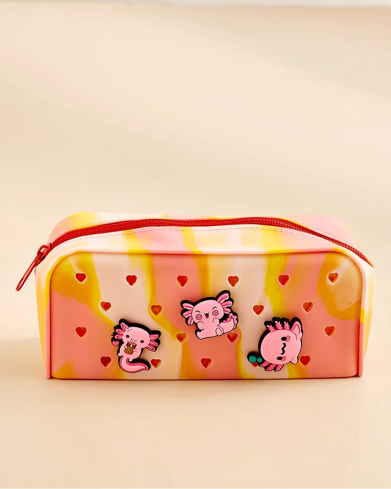 Redtag Pink 3-Charms Silicone Pencil Case