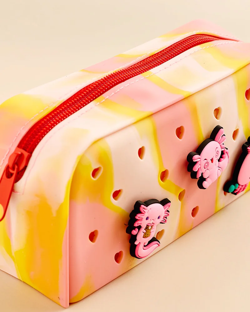 Redtag Pink 3-Charms Silicone Pencil Case