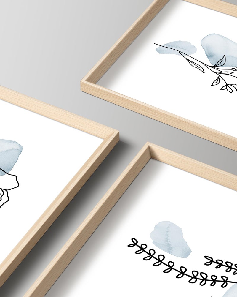 HesenDot Framed Blue Floral Canvas Wall Art,Minimalist Botanical Wall Art Decor,12x16IN Wood High Framed Prints,Boho Flowers Artworks Prints Posters for Living Room,Kitchen,Bedroom Set of 3 - Image 2