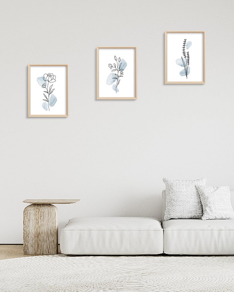 HesenDot Framed Blue Floral Canvas Wall Art,Minimalist Botanical Wall Art Decor,12x16IN Wood High Framed Prints,Boho Flowers Artworks Prints Posters for Living Room,Kitchen,Bedroom Set of 3 - Image 5