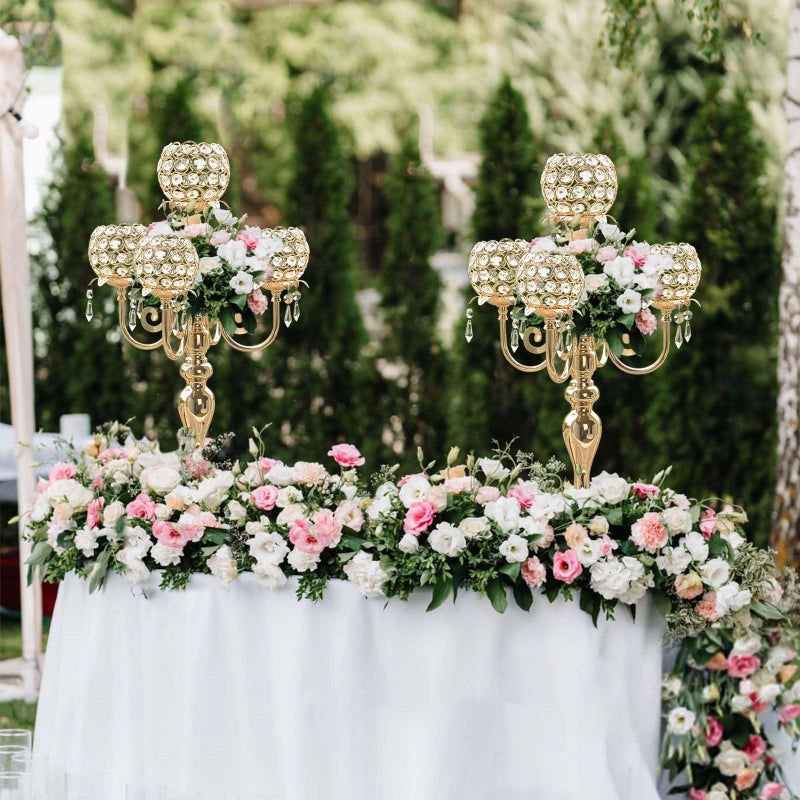 kolnlala 4Pcs 22 Inch Tall 5-Arm Gold Elegant Crystal Candelabra â€“ Fancy Looking Candle Holder, Perfect for Your Table Centerpiece, Wedding & Christmas Dinner Party Events, Home Decor - Image 5