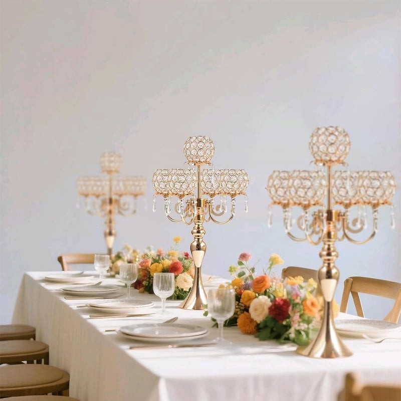 kolnlala 4Pcs 22 Inch Tall 5-Arm Gold Elegant Crystal Candelabra â€“ Fancy Looking Candle Holder, Perfect for Your Table Centerpiece, Wedding & Christmas Dinner Party Events, Home Decor - Image 2