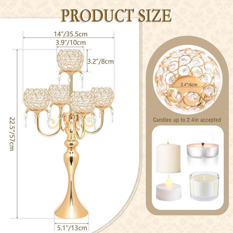 kolnlala 4Pcs 22 Inch Tall 5-Arm Gold Elegant Crystal Candelabra â€“ Fancy Looking Candle Holder, Perfect for Your Table Centerpiece, Wedding & Christmas Dinner Party Events, Home Decor - Image 4