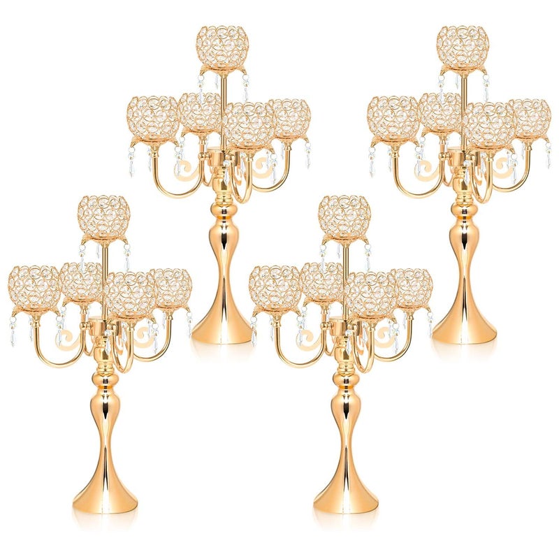 kolnlala 4Pcs 22 Inch Tall 5-Arm Gold Elegant Crystal Candelabra â€“ Fancy Looking Candle Holder, Perfect for Your Table Centerpiece, Wedding & Christmas Dinner Party Events, Home Decor - Image 1