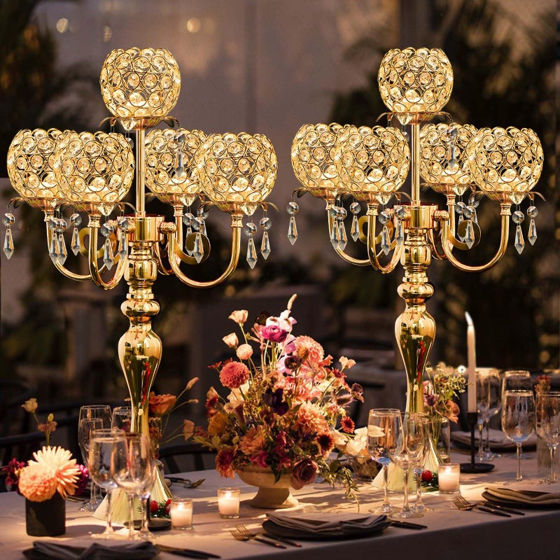 kolnlala 4Pcs 22 Inch Tall 5-Arm Gold Elegant Crystal Candelabra â€“ Fancy Looking Candle Holder, Perfect for Your Table Centerpiece, Wedding & Christmas Dinner Party Events, Home Decor - Image 3