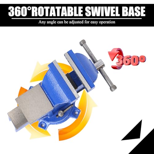 D LIAN DONG Bench Vise Heavy Duty, Table 6" Vise - Locking Base Clamp Cast Steel 360° Swivel Vice with Anvil, Table Clamp Pipe Lock Pliers Base Desktop for Woodworking Cutting Conduit Drilling, Sanding - Image 3