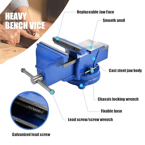 D LIAN DONG Bench Vise Heavy Duty, Table 6" Vise - Locking Base Clamp Cast Steel 360° Swivel Vice with Anvil, Table Clamp Pipe Lock Pliers Base Desktop for Woodworking Cutting Conduit Drilling, Sanding - Image 2