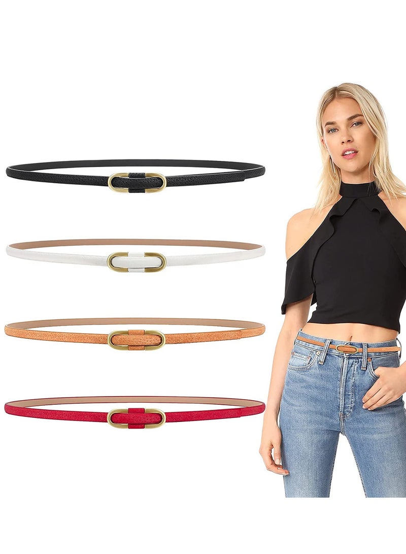 Leather Belts Women Skinny Super Slim Thin Waist Jeans Belt No Pin Buckle for Jeans Pants Dress 4 Pieces - Image 1