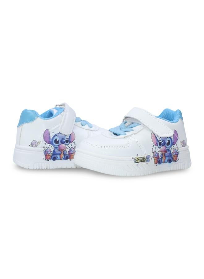 Baby Girls Leather Sneakers – Baby Blue with Stitch & Ice Cream Print - Image 2
