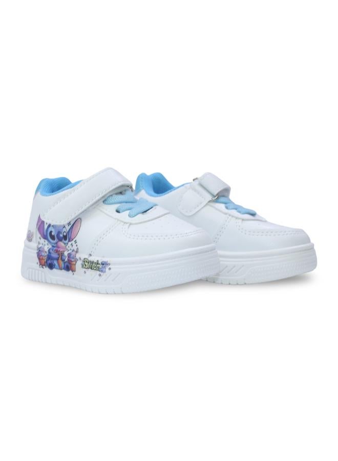 Baby Girls Leather Sneakers – Baby Blue with Stitch & Ice Cream Print - Image 1