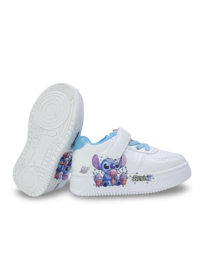 Baby Girls Leather Sneakers – Baby Blue with Stitch & Ice Cream Print - Image 3
