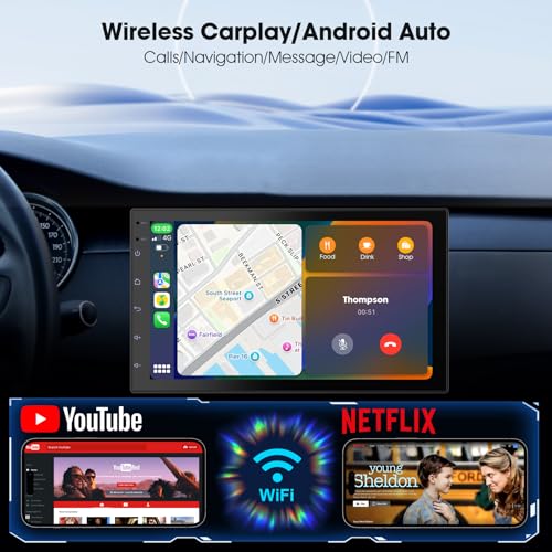 Haudio Wireless CarPlay Screen for Car & Android Auto Head Unit - Touchscreen 7 Inch Double Din Car Stereo with Backup Camera for All Cars (2+32GB) - Image 2