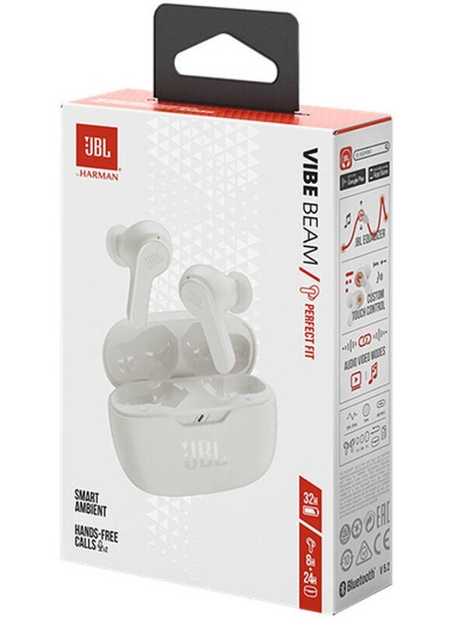 JBL سماعات JBL Wave Beam اللاسلكية الحقيقية، صوت عميق، ملائمة مريحة، بطارية 32 ساعة، بيئة ذكية، TalkThru، بدون استخدام اليدين + VoiceAware، مقاومة للماء والغبار، متوافقة مع تطبيق سماعات JBL، أبيض - Image 5