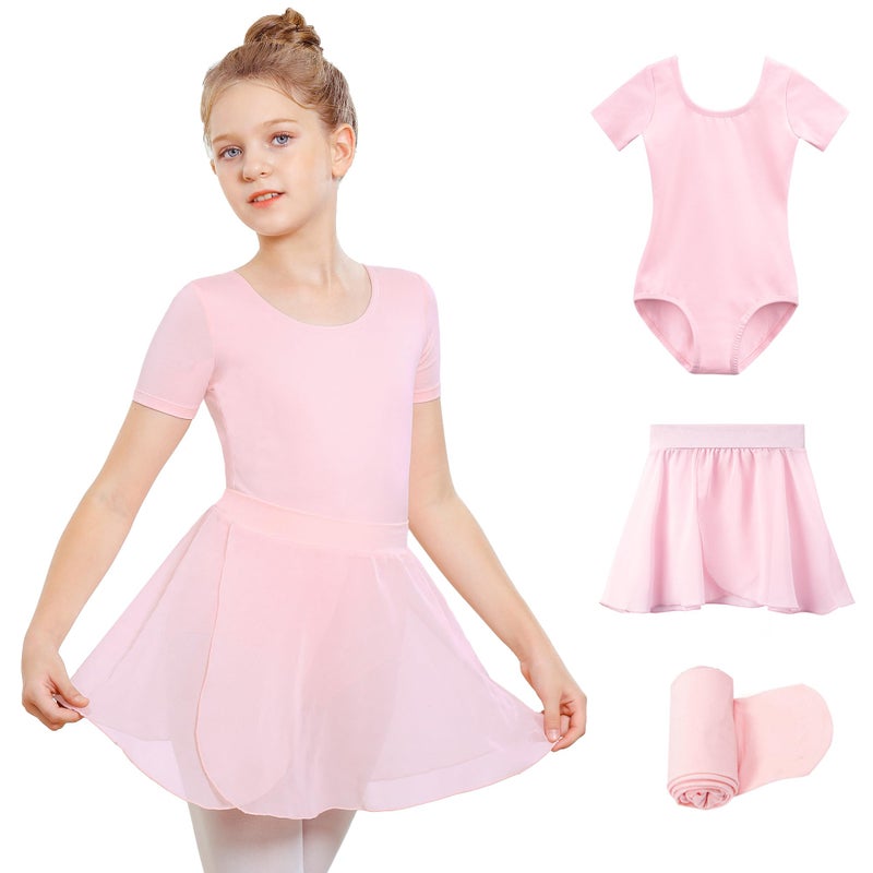Stelle Girls Ballet Leotards Toddler Dance Outfit Combo with Pull on Skirt and Tights Ballet Pink-Pull on, 130 - Image 1