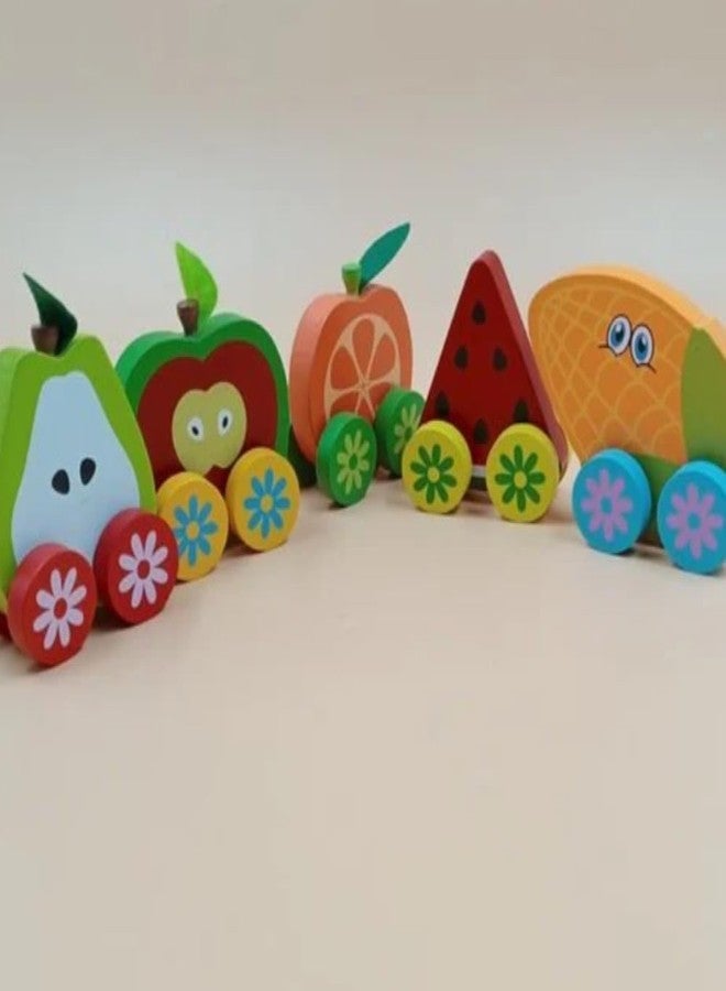 SubiMouIQ Wooden Push Pull Fruits Cars Toy - Vibrant Colorful Montessori Educational Toy for Toddlers & Kids | Kids Preschool Pull-Along Vehicle for Boys and Girls (2) - Image 5