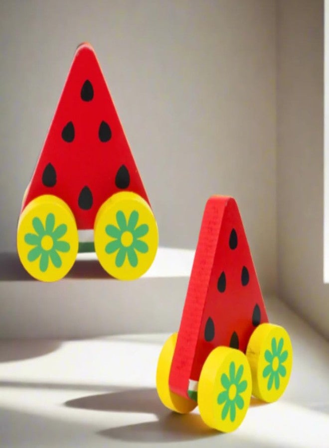 SubiMouIQ Wooden Push Pull Fruits Cars Toy - Vibrant Colorful Montessori Educational Toy for Toddlers & Kids | Kids Preschool Pull-Along Vehicle for Boys and Girls (2) - Image 4
