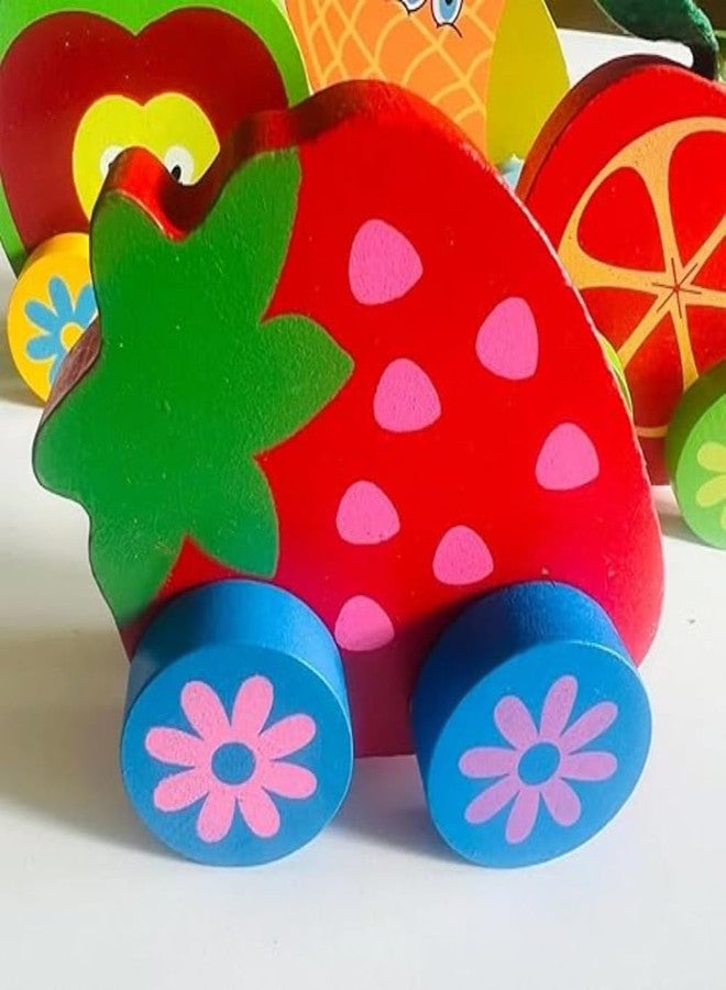 SubiMouIQ Wooden Push Pull Fruits Cars Toy - Vibrant Colorful Montessori Educational Toy for Toddlers & Kids | Kids Preschool Pull-Along Vehicle for Boys and Girls (2) - Image 2