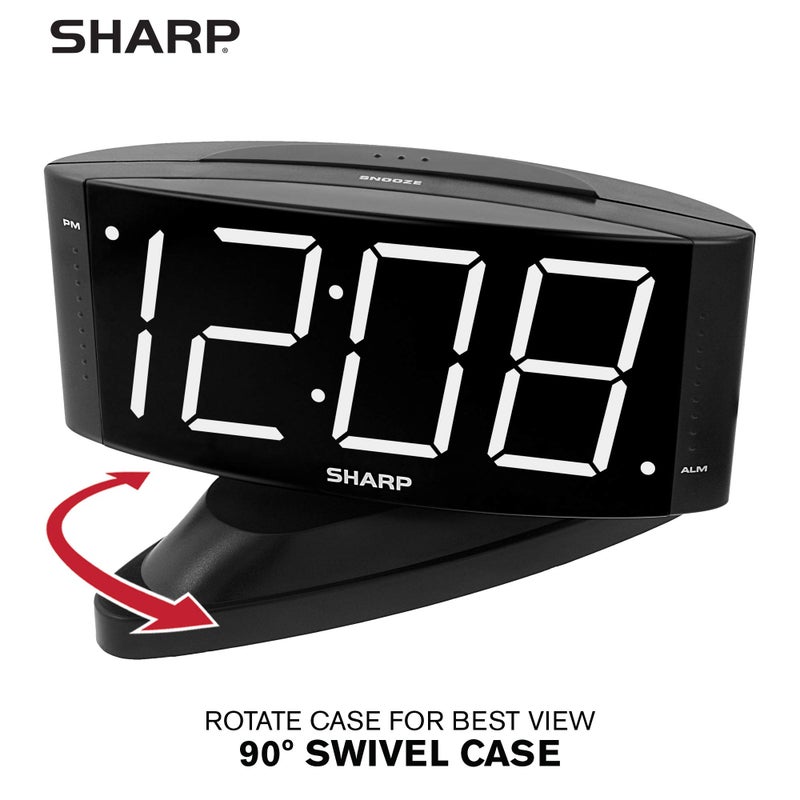 Sharp Home LED Digital Alarm Clock â€“ Swivel Base - Outlet Powered, Simple Operation, Alarm, Snooze, Brightness Dimmer, Big White Digit Display, (Black-White LED) - Image 2