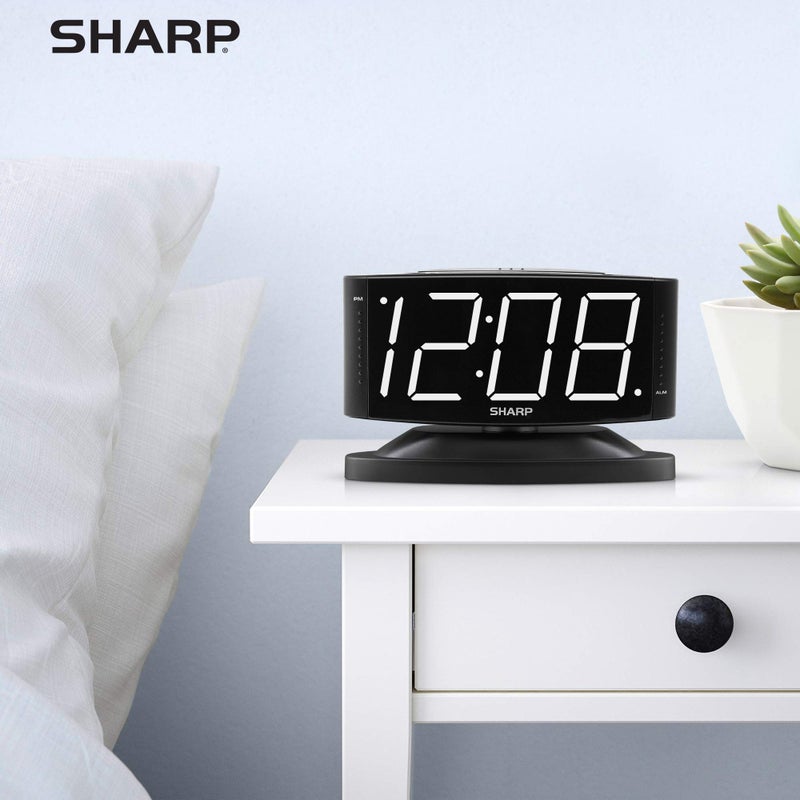 Sharp Home LED Digital Alarm Clock â€“ Swivel Base - Outlet Powered, Simple Operation, Alarm, Snooze, Brightness Dimmer, Big White Digit Display, (Black-White LED) - Image 5