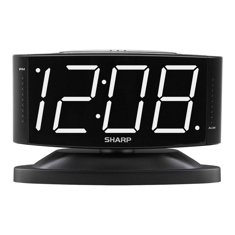Sharp Home LED Digital Alarm Clock â€“ Swivel Base - Outlet Powered, Simple Operation, Alarm, Snooze, Brightness Dimmer, Big White Digit Display, (Black-White LED) - Image 1