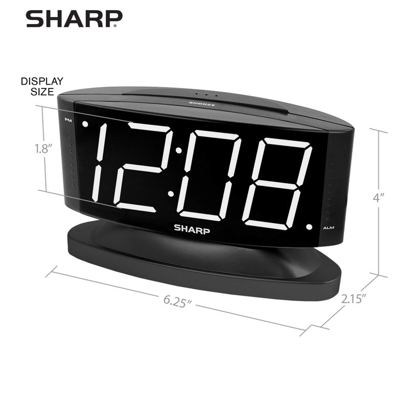 Sharp Home LED Digital Alarm Clock â€“ Swivel Base - Outlet Powered, Simple Operation, Alarm, Snooze, Brightness Dimmer, Big White Digit Display, (Black-White LED) - Image 4