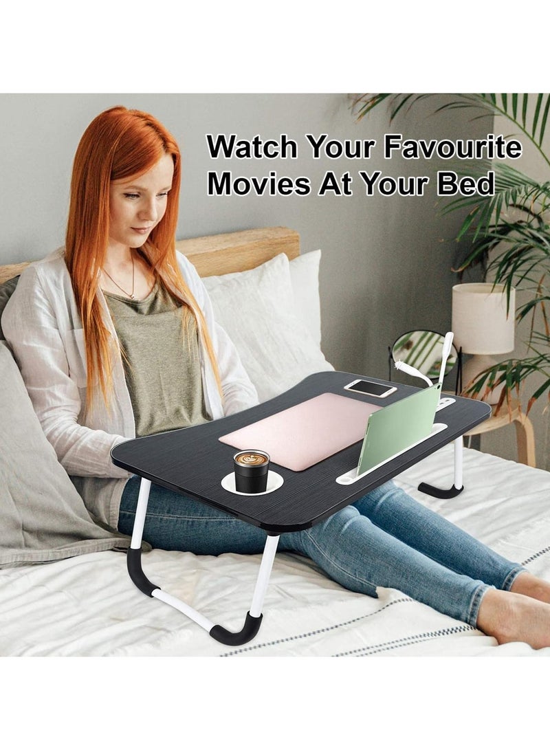 DubaiGallery طاولة سرير قابلة للطي صينية طعام حامل لابتوب مكتب كمبيوتر مع مروحة USB وضوء LED - Image 4