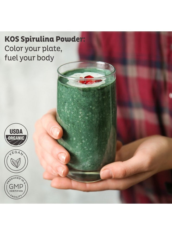 KOS Organic Spirulina Powder - USDA Certified Organic, 109 Servings of Superfood Powder for Smoothies & Juices, Non-Irradiated Blue Green Algae, Plant Based with Antioxidants, Vegan (13.5oz) - Image 2