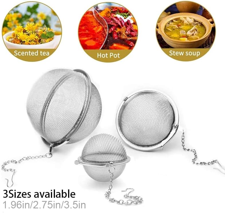 Jedrey Stainless Steel Mesh Tea Ball, Extra Fine Mesh Tea Infuser for Loose Leaf Tea, Tea Strainers Tea Infuser Strainer Filters for Tea 3piece set - Image 3