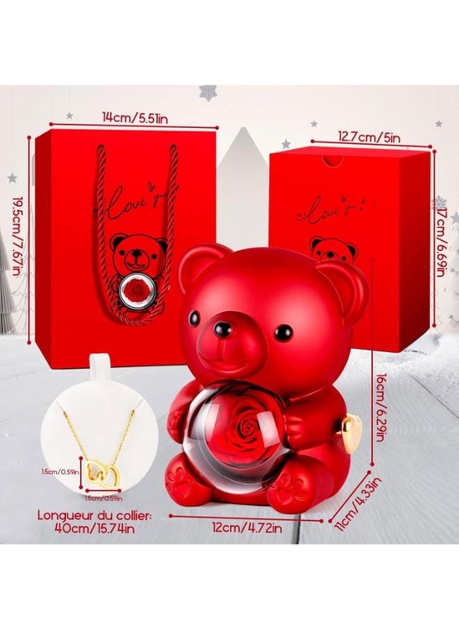 Eoptify - Cute Teddy Bear with Heart Necklace & Preserved Rose - Romantic Soap Rose Bear Gift Box for Women Teddy Bear - Image 1